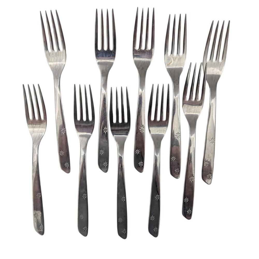 Vtg Superior Stainless Night Sky Atomic MCM 10 Dinner Forks 7" READ